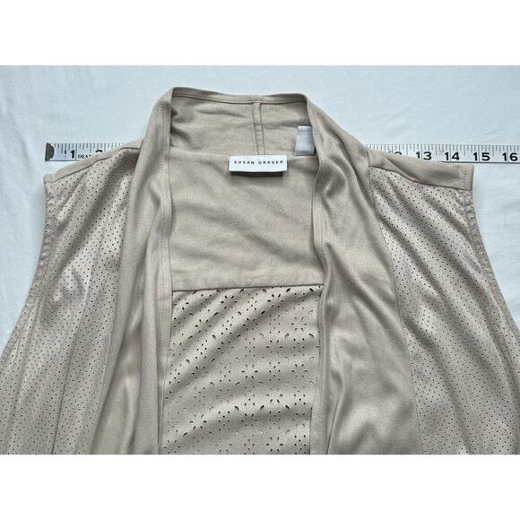 Susan Graver 1X Faux Suede Feel Vest Beige Large Zip Close Pockets New​ - Picture 4 of 11